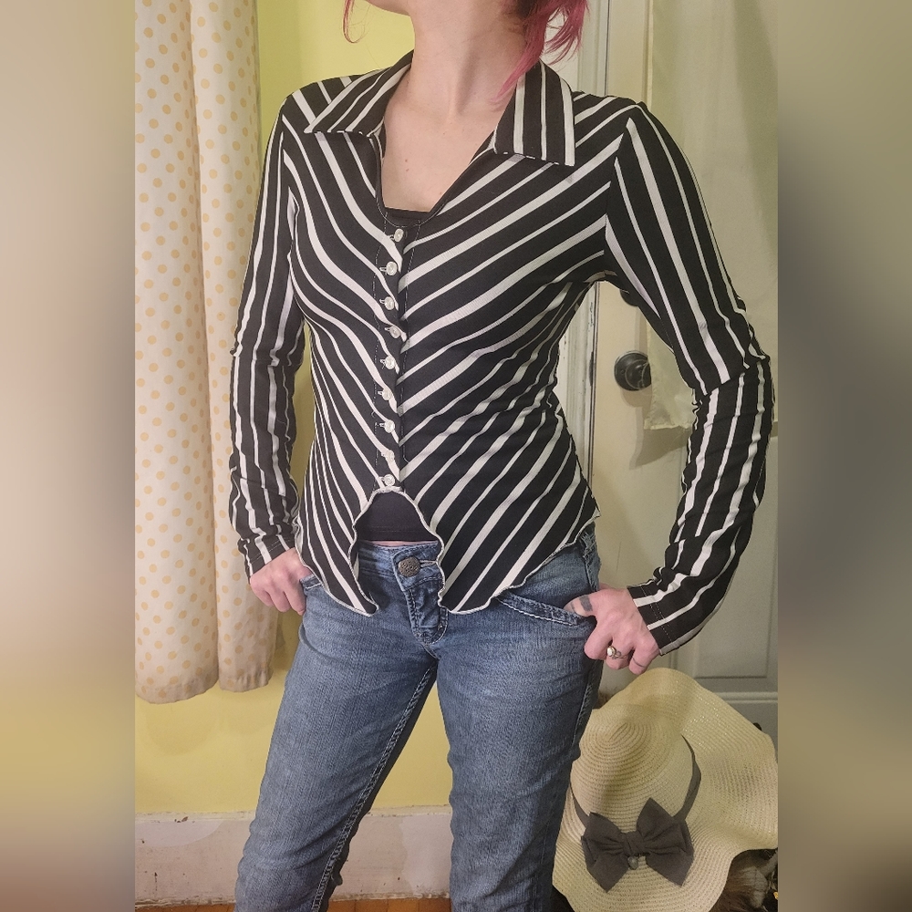 SEXSO striped button front blouse, small